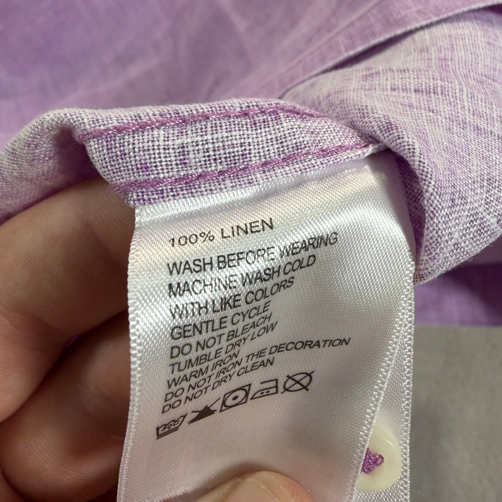 Tommy Bahama Mens Large Purple 100% Linen Short Sleeve Button Front Shirt Logo - Picture 8 of 8